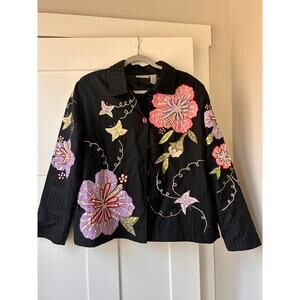 Draper’s & Damon’s Embellished Floral Jacket XL Black Beaded Sequin Art Wear